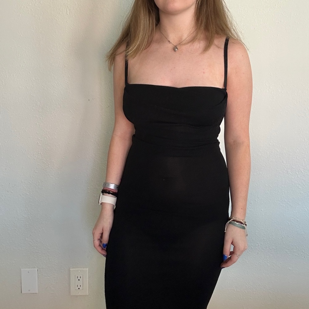 Black Bodycon Midi Dress with Square Neck